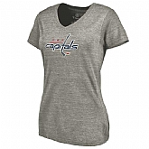 Women's Washington Capitals Distressed Team Logo Tri Blend V Neck T-Shirt Ash FengYun,baseball caps,new era cap wholesale,wholesale hats